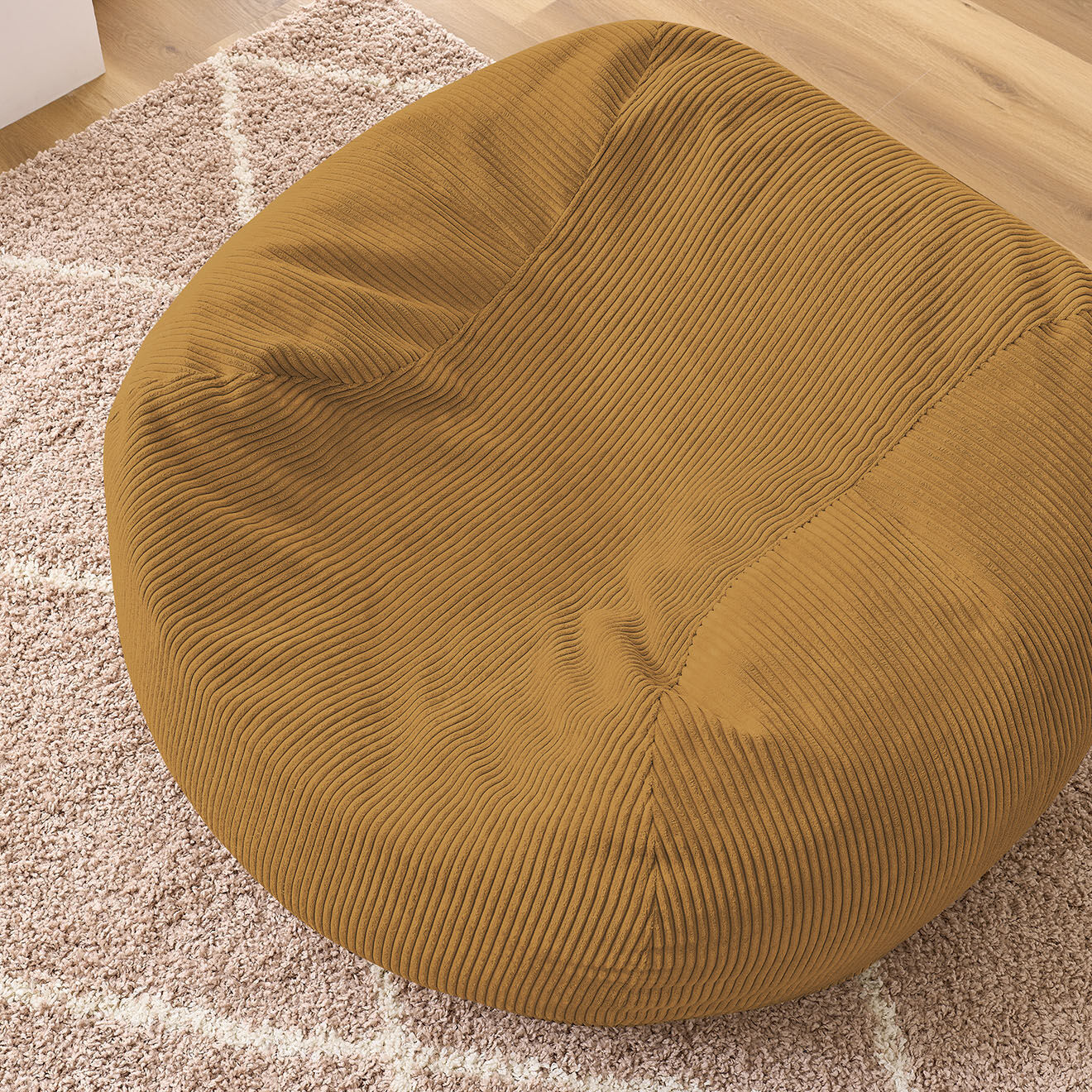 Bobochic Pouf ultra moelleux en Velours côtelé Voltaire jaune - 120x70x60 cm