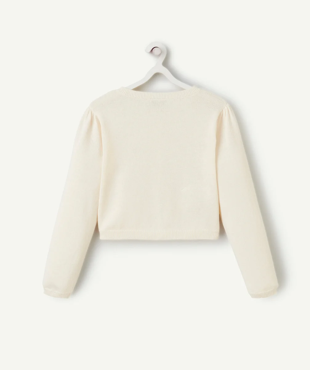 CARDIGAN FILLE ÉCRU PAILLETÉ ET BOUTONS