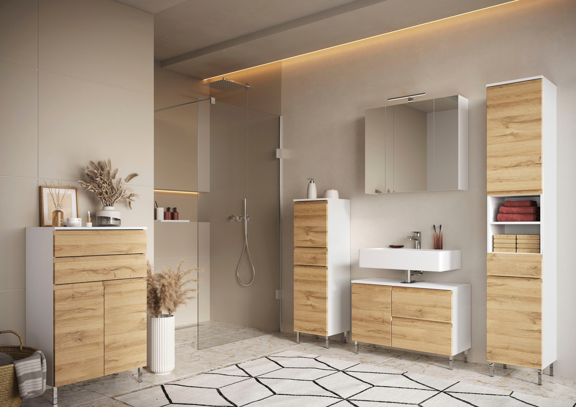 GERMANIA Midischrank »Torrance« mit verstellbaren Einlegeböden und Füssen aus Metall, griffloses Design