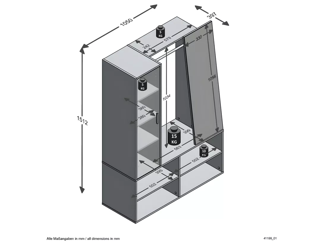 Penderie d'entrée 1 porte 1 miroir Auma - L105 x H151,3 cm