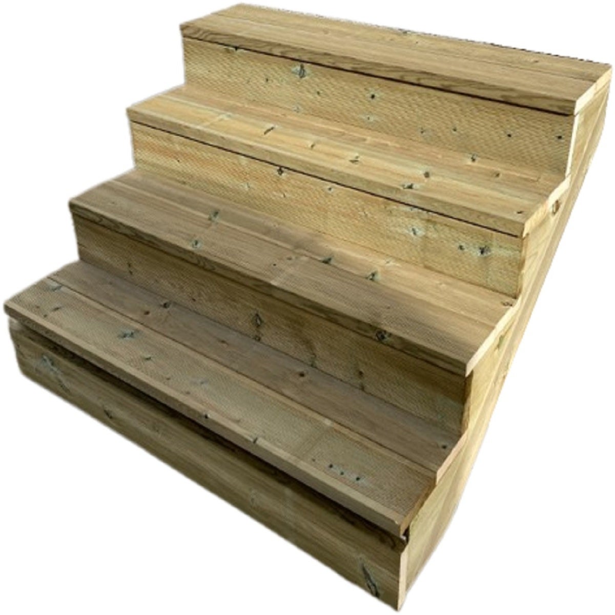Buitentrap, tuintrap, terrastrap, hout, H71cm, 4 treden, breedte 120cm, MET stootborden