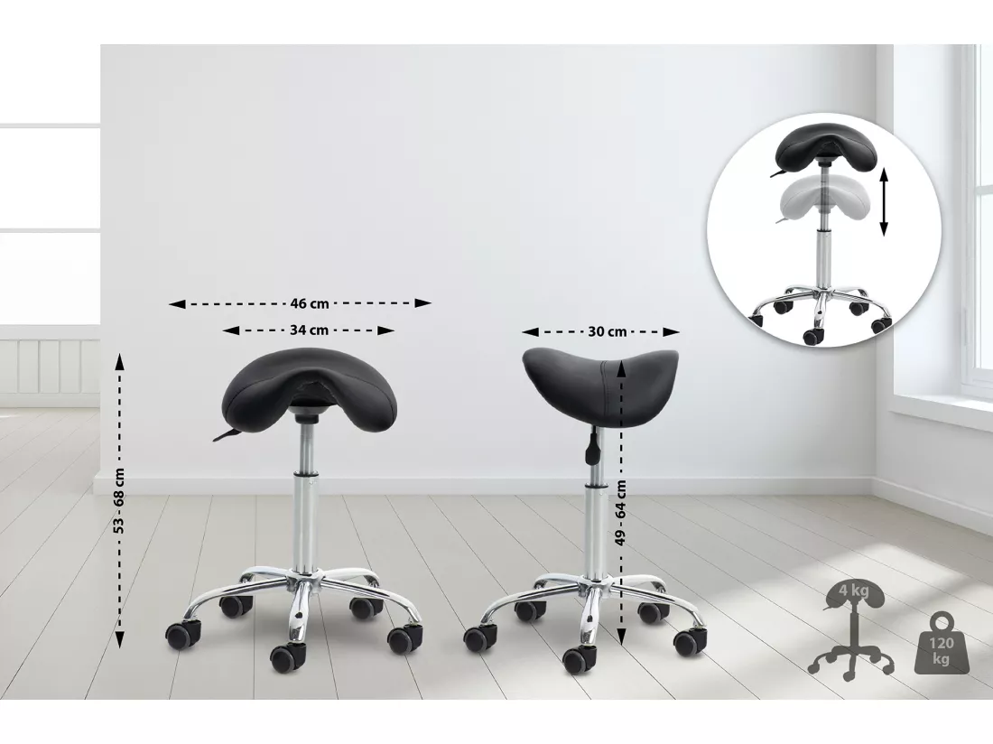 Lot de 2 Tabouret de bureau - Similicuir - Noir - Reno