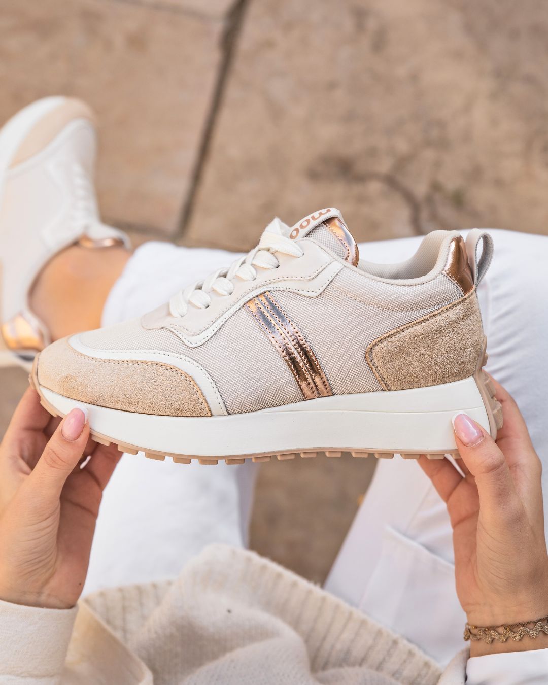 Basket femme beige à lacets - Jane