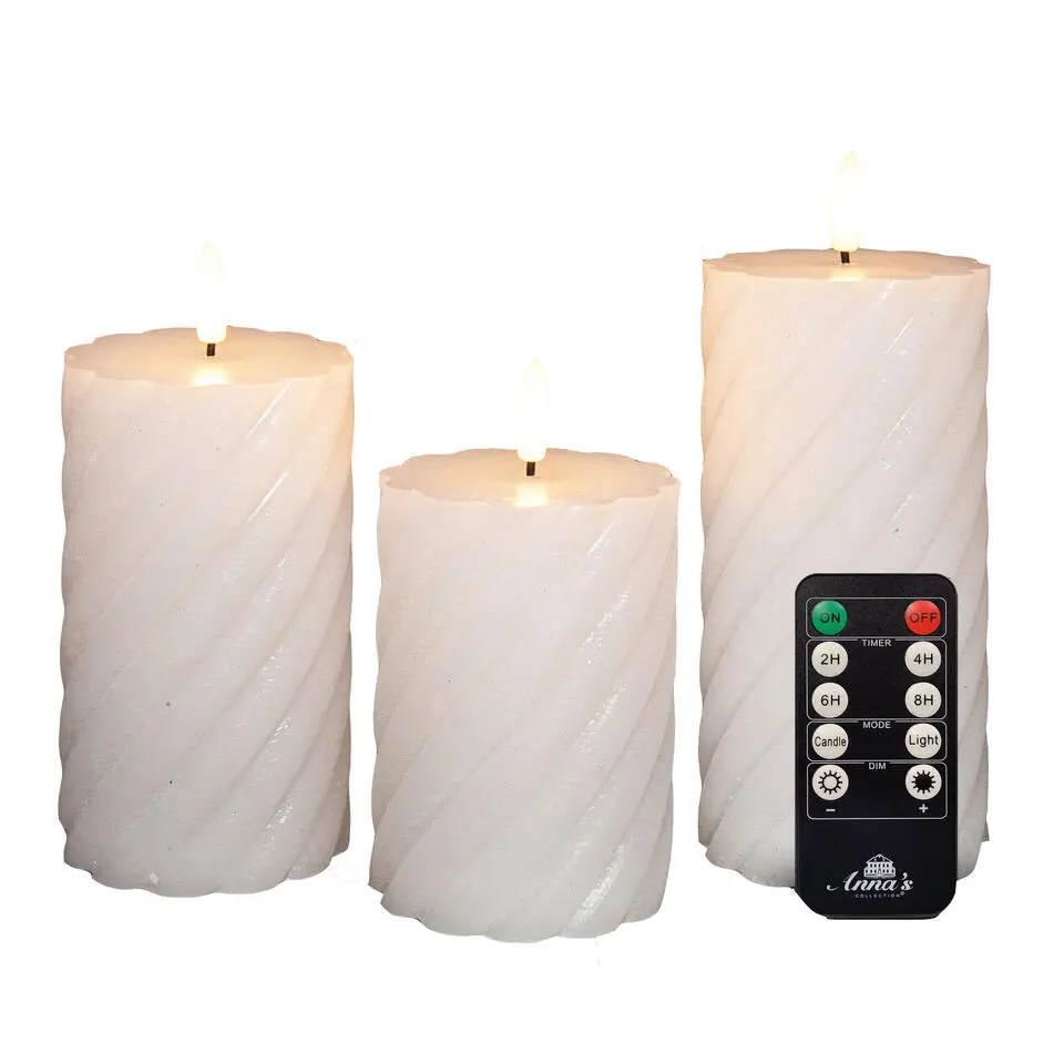 Anna Collection LED kaarsen - 3x - wit -swirl -afstandsbediening