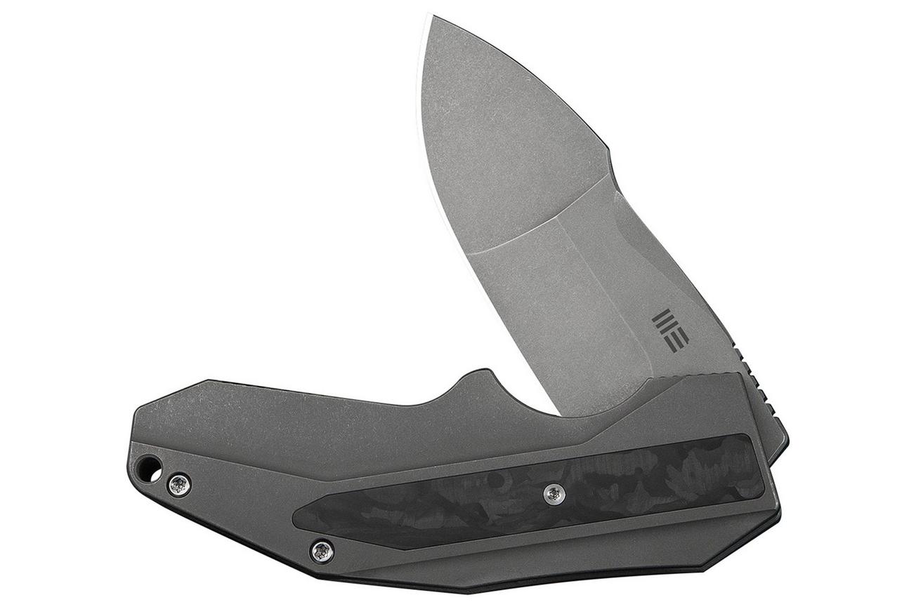 WE Knife Coral WE24044-2, Gray Stonewashed CPM 20CV, Gray Titanium, Marble Carbon Fiber Inlay zakmes, Gustavo T. Cecchini design