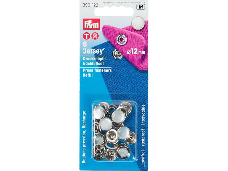 Prym Druckknöpfe Jersey Kappe Weiss, 12 mm, 6 Stück Nähfreie Druckknöpfe zum Nachfüllen