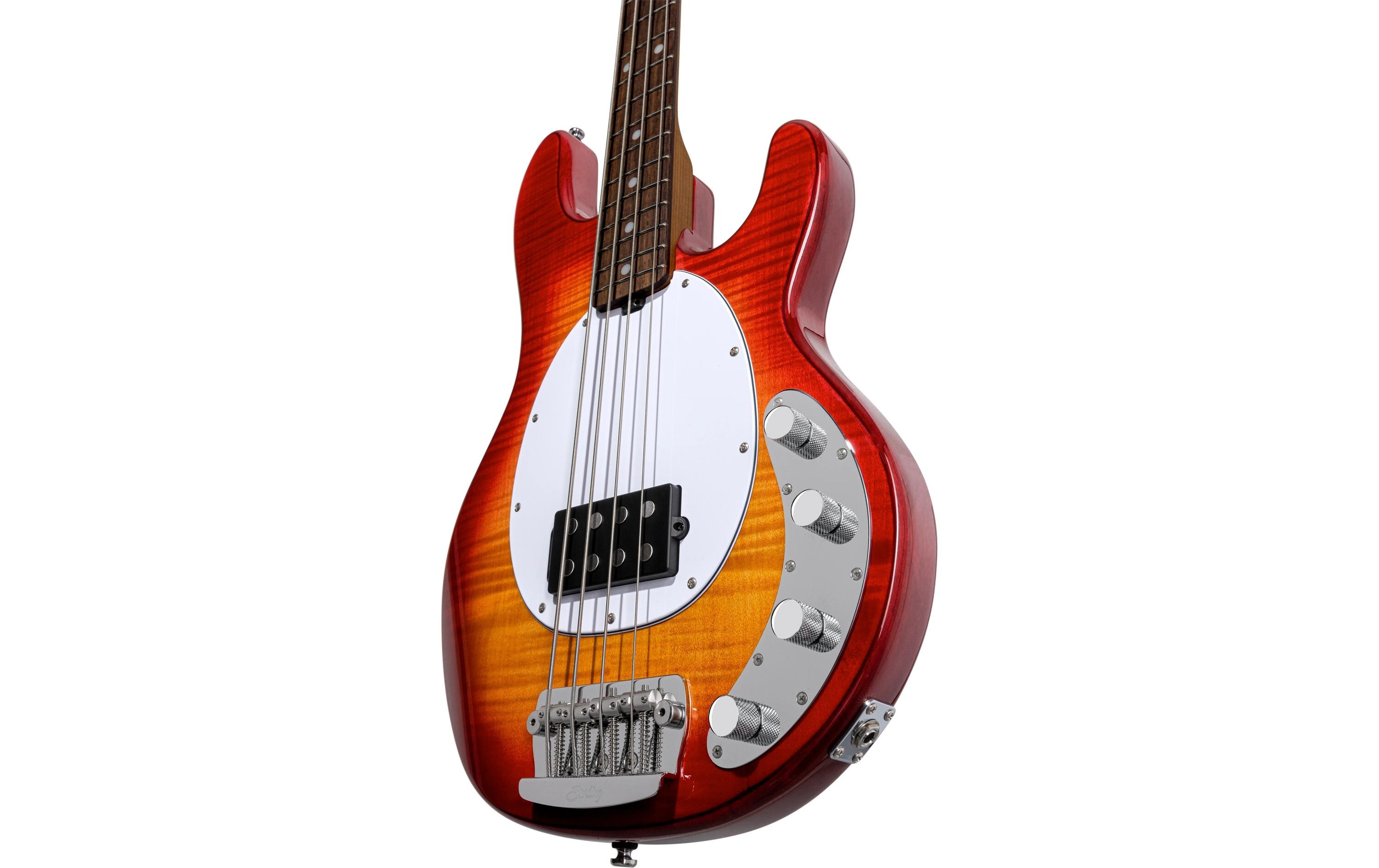E-Bass StingRay Ray34 FM Heritage Cherry Burst<br>4-seitiger Bass mit Aktivelektronik und einem Humbucker