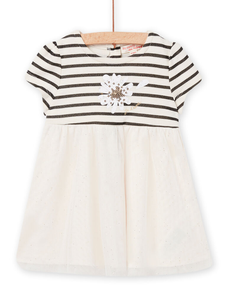 Robe à rayures et tulle pailleté écrue bébé fille