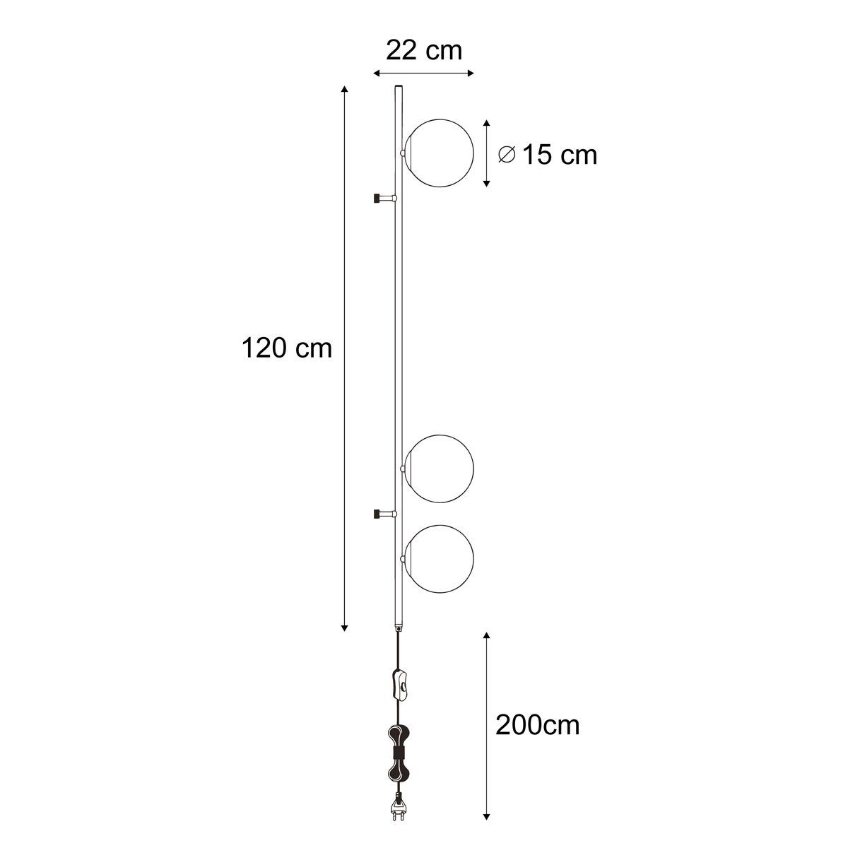 Design wandlamp zwart met mat glas 3-lichts - Vertical