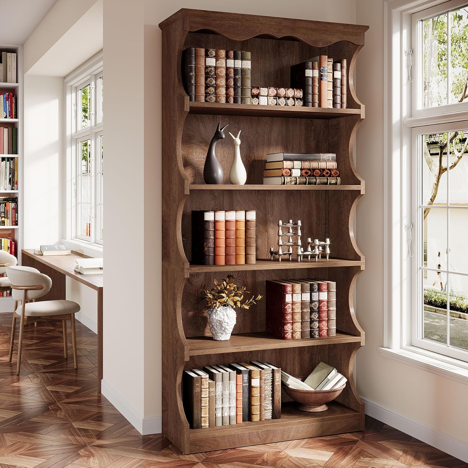 Tribesigns Bücherregal mit 6 Ebenen, 180 cm hoch, freistehendes Standregal mit Aufbewahrungsregalen, Ausstellungsregal, offenes Büroregal, Holzausstellungsregal für Wohnzimmer, Schlafzimmer