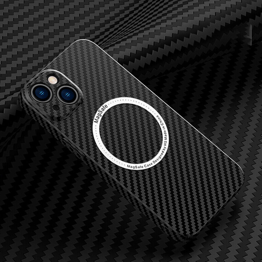iPhone 14 MagSafe Hardcase Hülle im Carbon Look - Schwarz