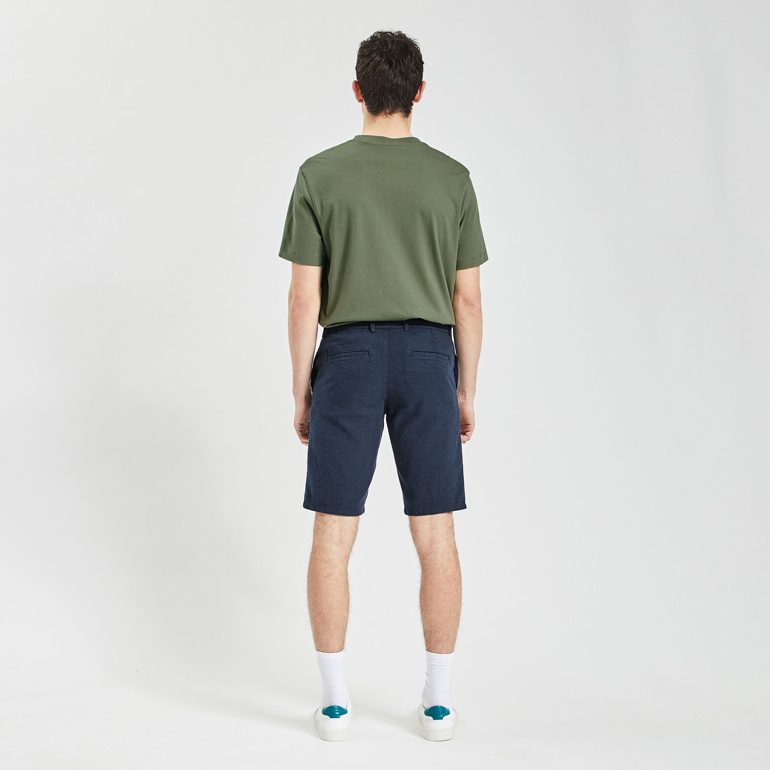 Bermuda uni en coton lin Bleu foncé