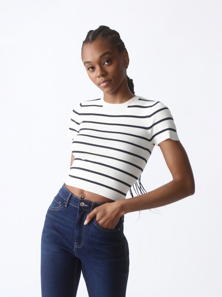 Calça jeans mini flare - Azul marinho
