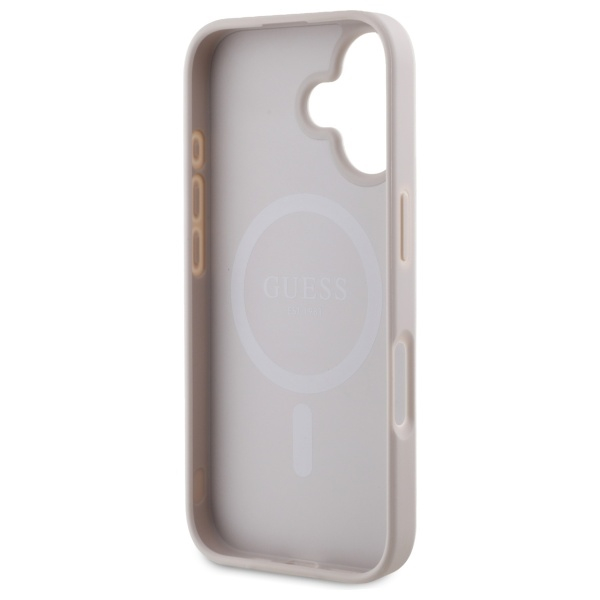 iPhone 16 MagSafe Leder Hardcase Hülle 4G Ring Classic Logo (GUHMP16SG4GFRP) - Rosa