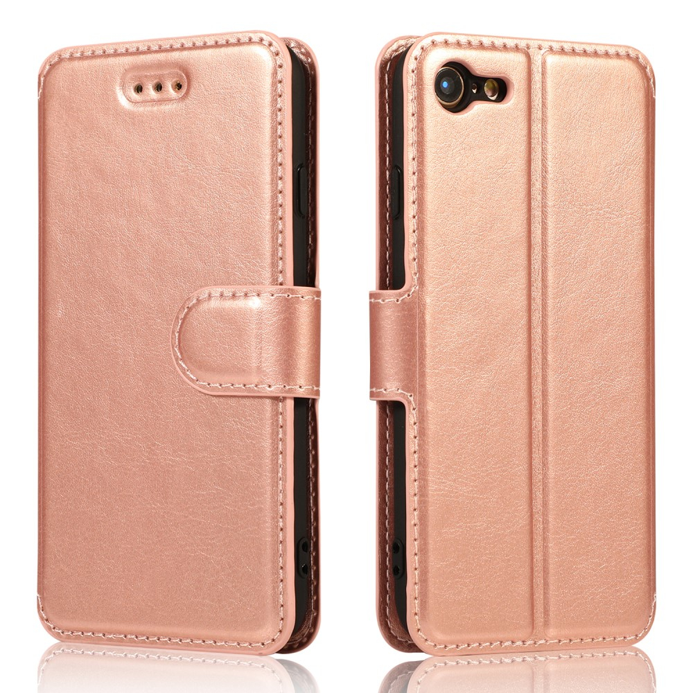 Apple iPhone SE (2022/2020) / 8 / 7 Leder Tasche Flip Cover mit Kartenfächer - Roségold