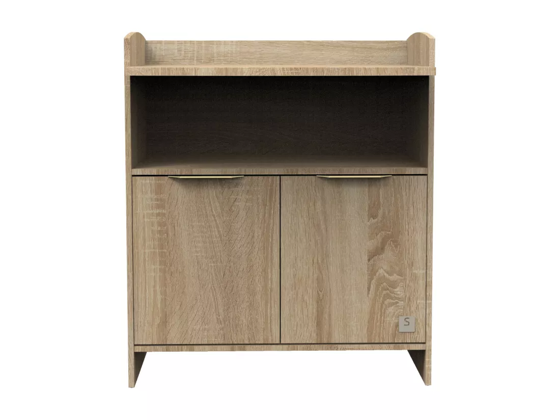 Commode à langer 2 portes et une niche avec poignées dorées décor chêne doré