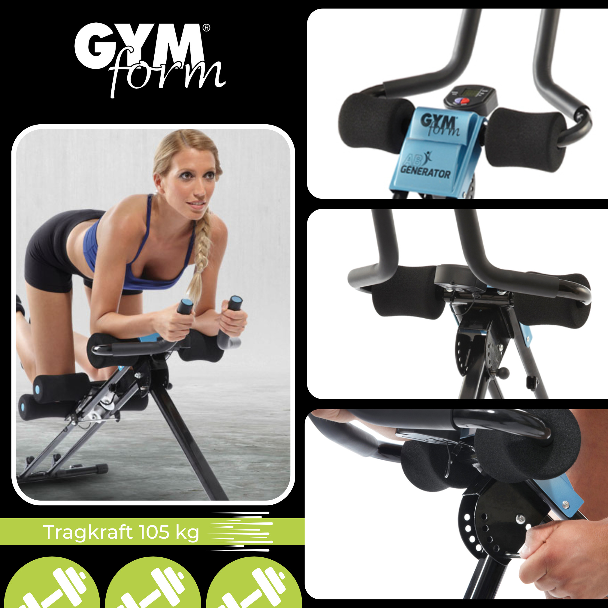 Gymform® Fitnessgerät für Zuhause klappbar - Trainingsgerät Ab Generator