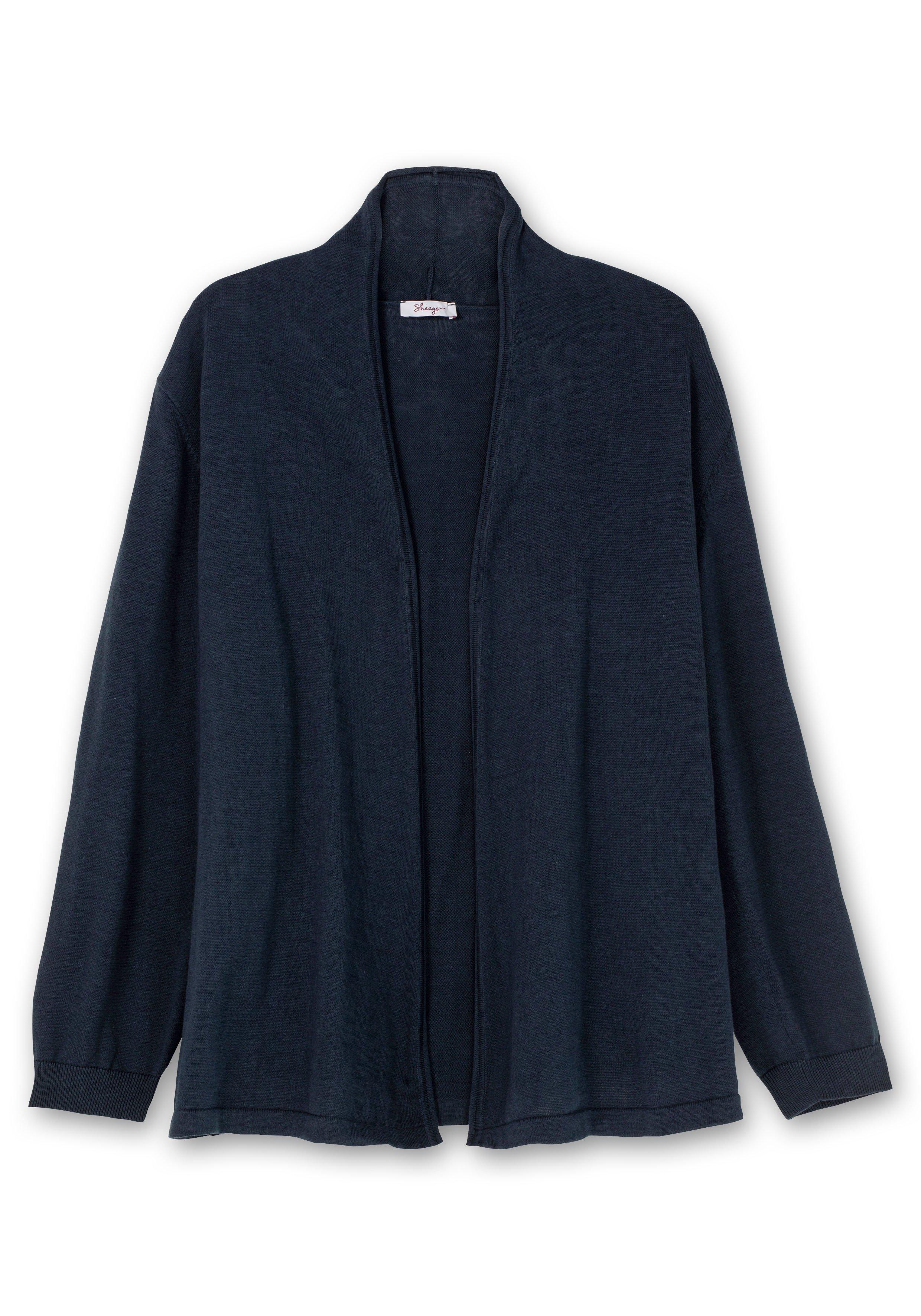 Strickjacke mit schmalem Schalkragen, offene Form