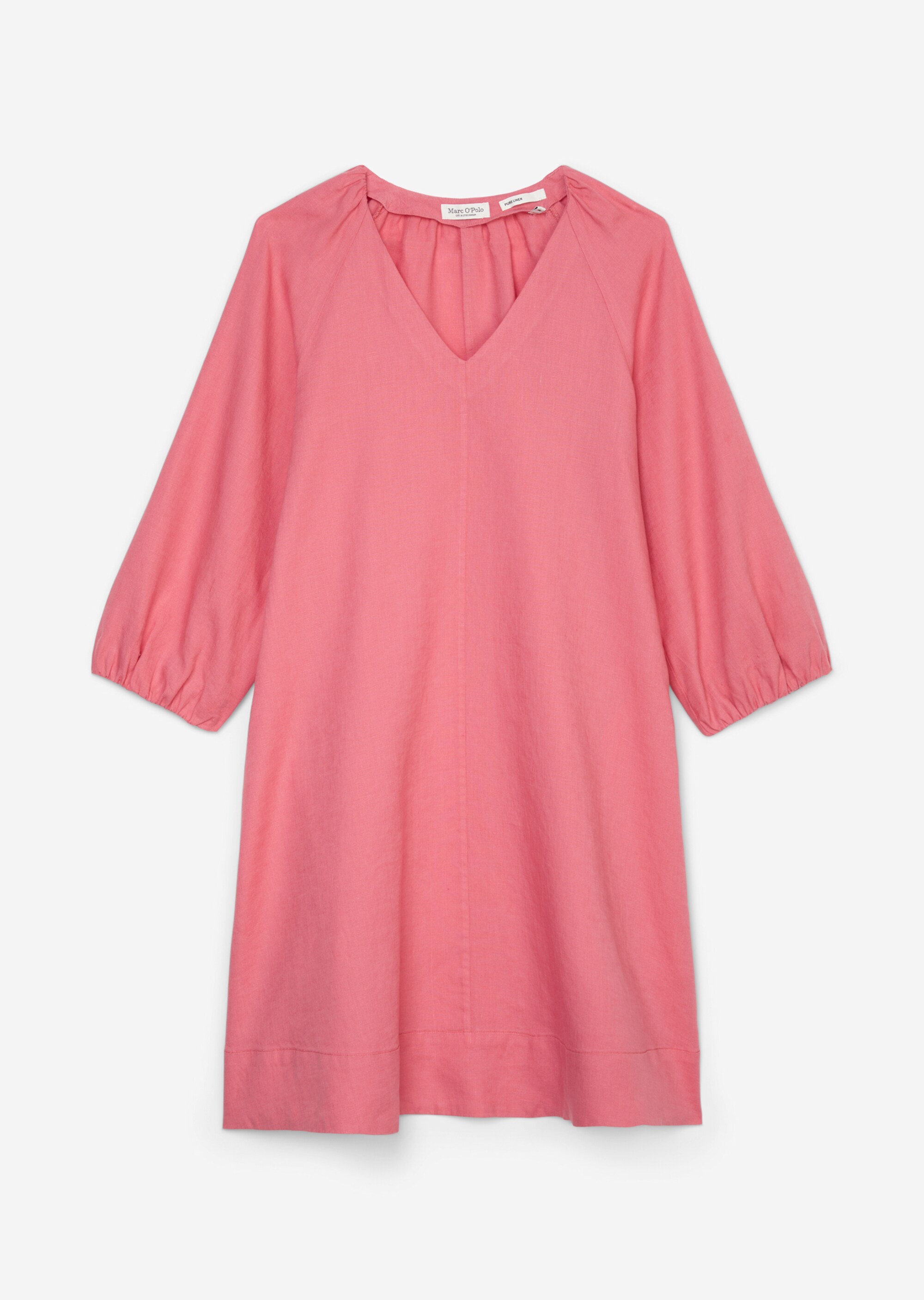 Kurzes Leinen-V-Neck-Kleid in A-Linie geschnitten