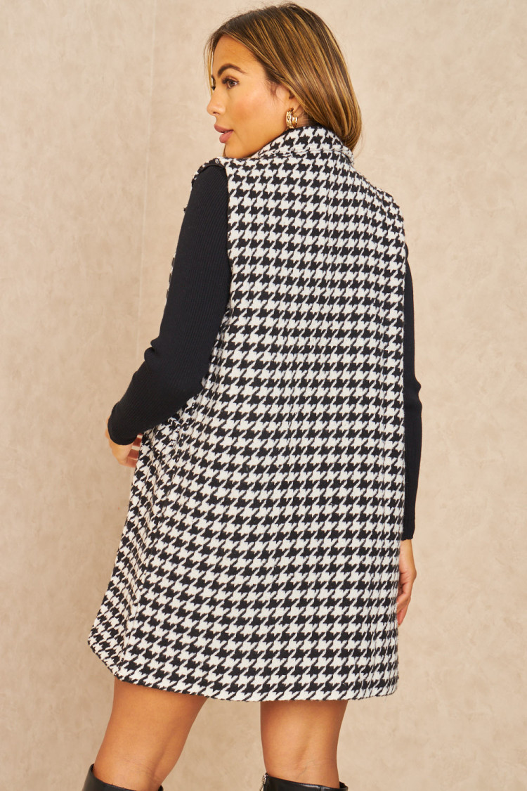 Veste blazer noire sans manches pied de poule