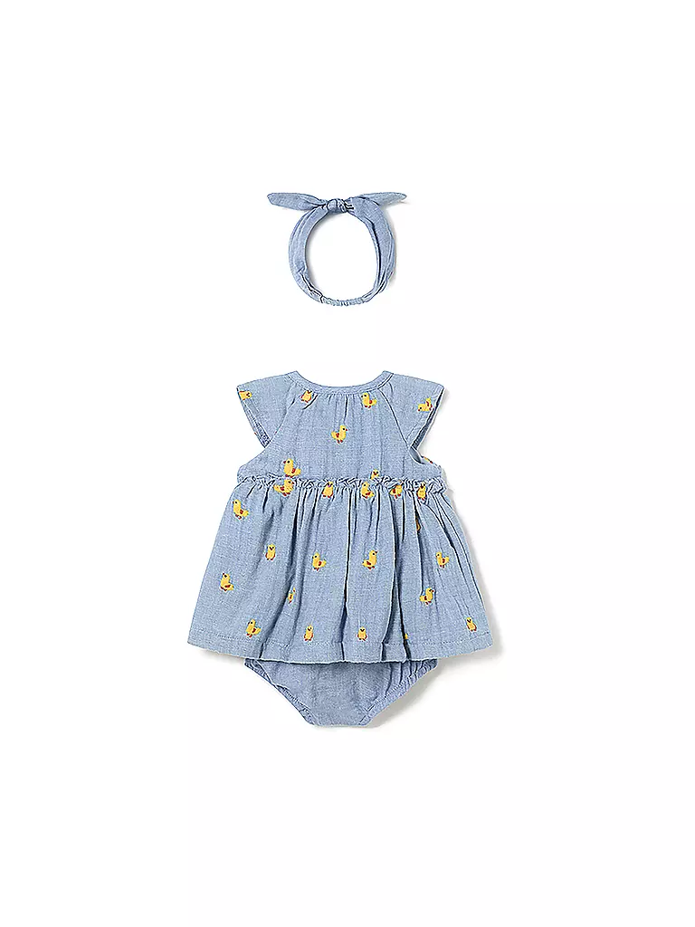 MAYORAL Baby Set 3-teilig Kleid mit Höschen und Stirnband hellblau