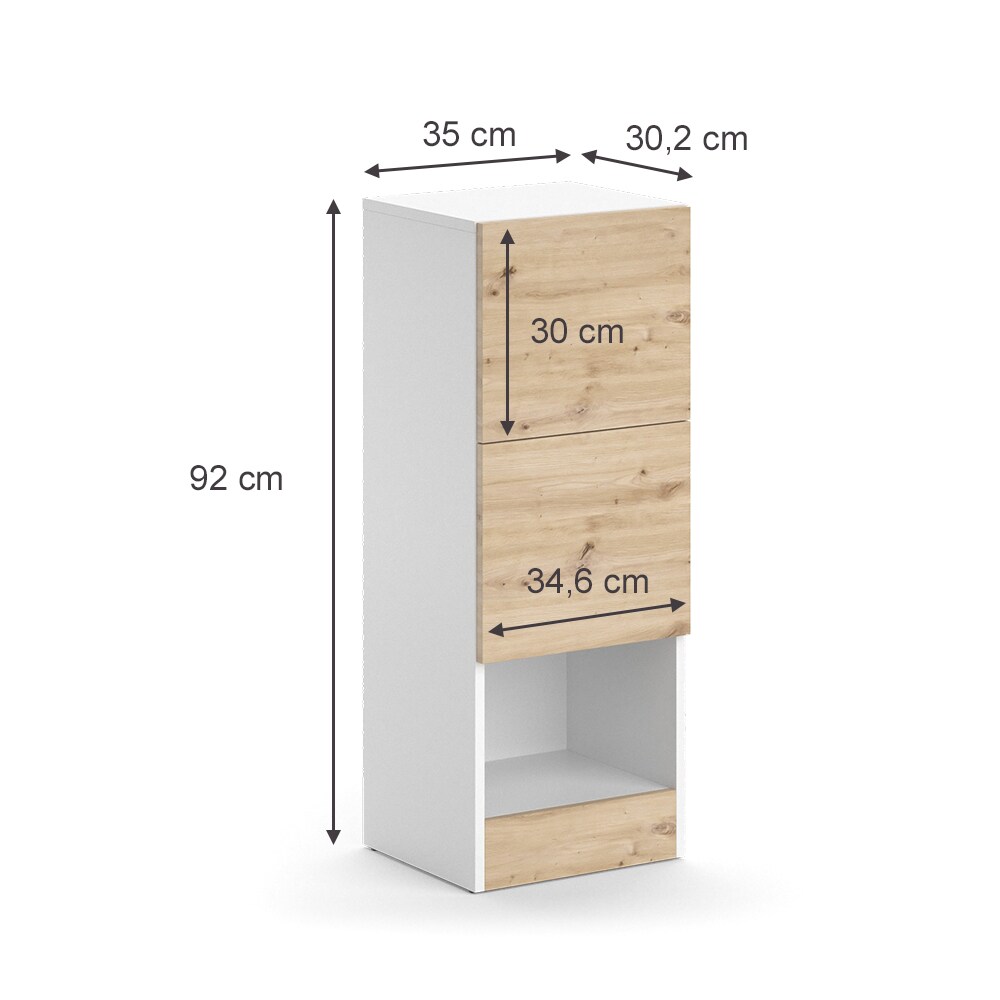Vicco Midischrank Alf 35 x 92 cm, Weiß Artisan Eiche, Badezimmer, 2 Schubladen