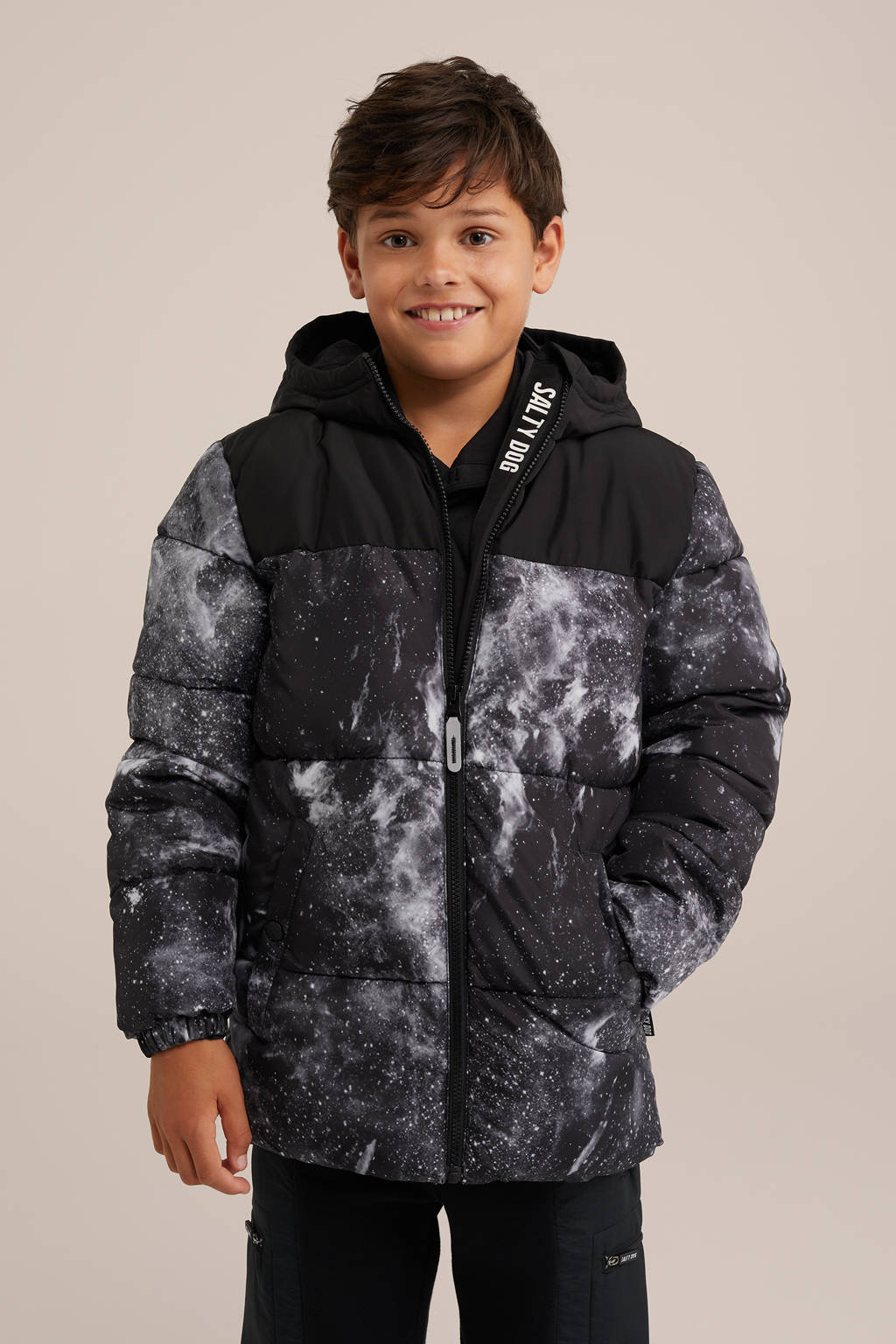 Salty Dog gewatteerde winterjas zwart/wit/grijs