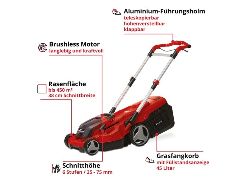 Einhell Professional Akku-Rasenmäher RASARRO 36/38 (2 x 4 A Rasenmäher mit zwei Akkus und zwei Ladegeräten