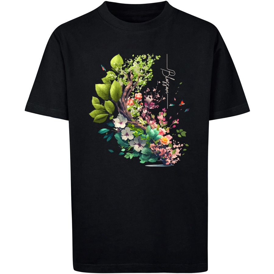 F4NT4STIC T-Shirt Baum mit Blumen Tee Unisex schwarz