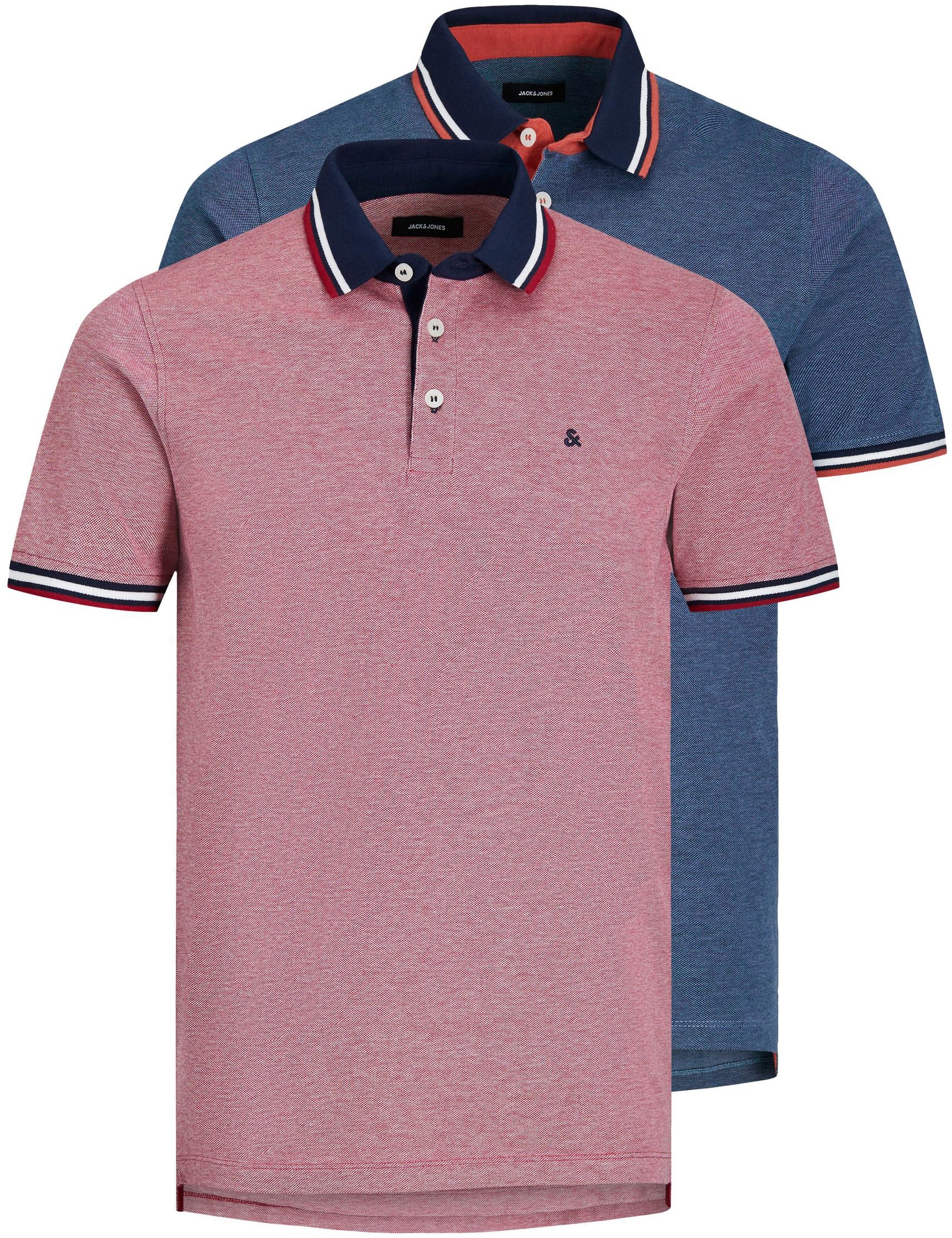 Jack & Jones Poloshirt »JJEPAULOS im Doppelpack mit Logostickerei und Komfort« Packung, 2er-Pack, 2 Stk. unifarben mit Farbeinsatz, modisch, schmal, Baumwolle, Polokragen