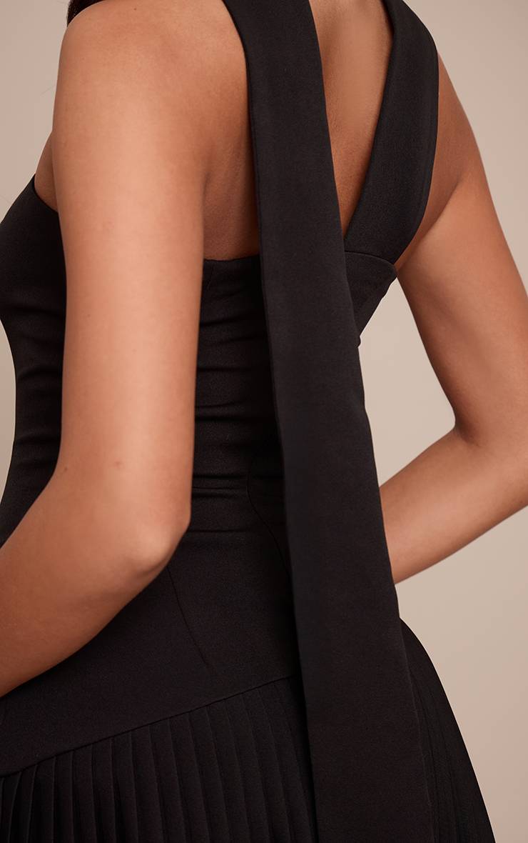 Noir Robe Mini Plissée Bandeau Avec Détail Foulard