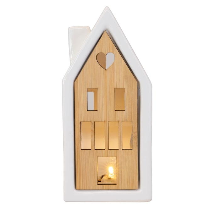 Keramik-Haus mit LED-Beleuchtung - ca. 8,5 x 8 x 18,5 cm