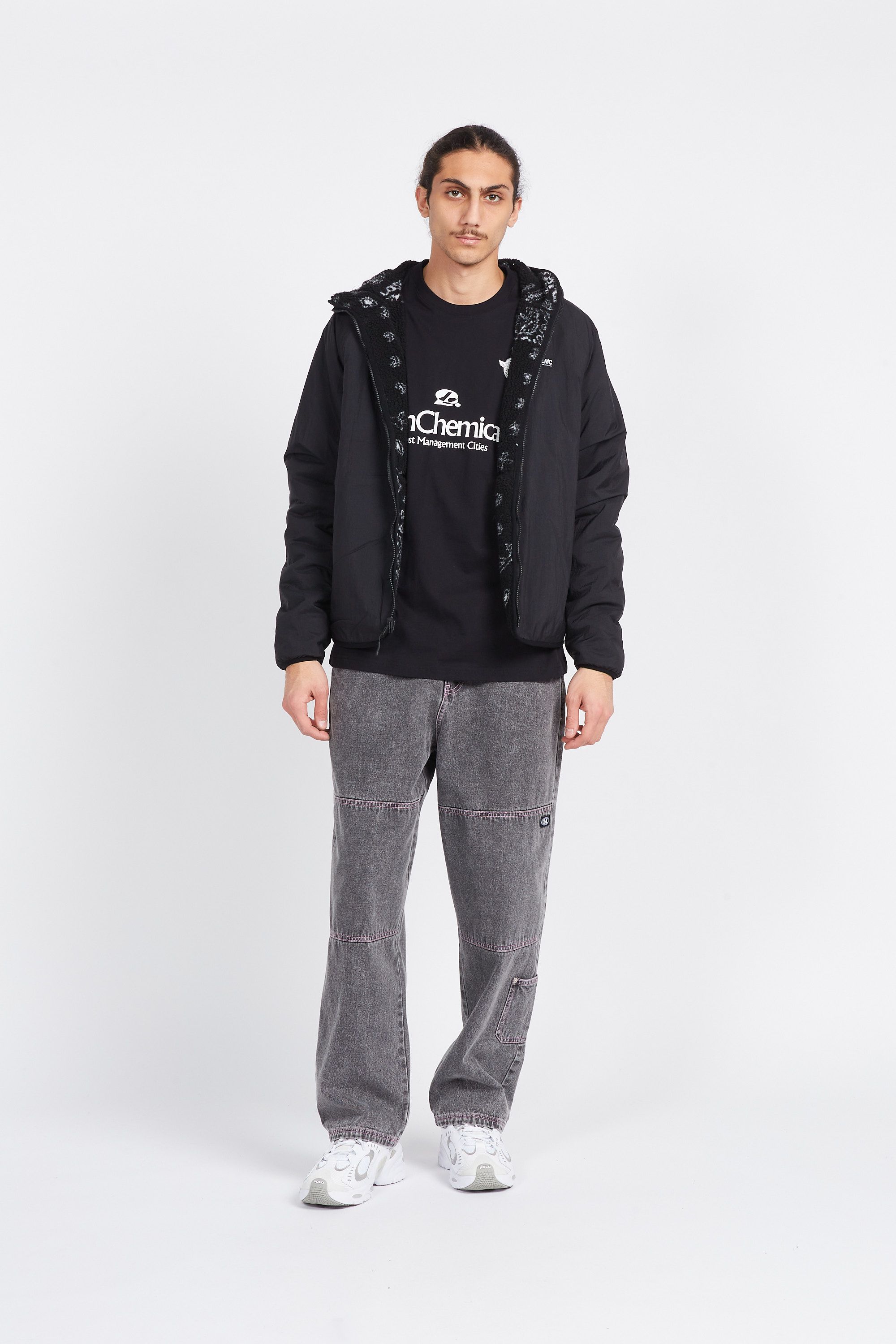 LOST MANAGEMENT CITIES Veste ITALIC JQD BOA FLEECE RVSB HOODED JACKET Noir