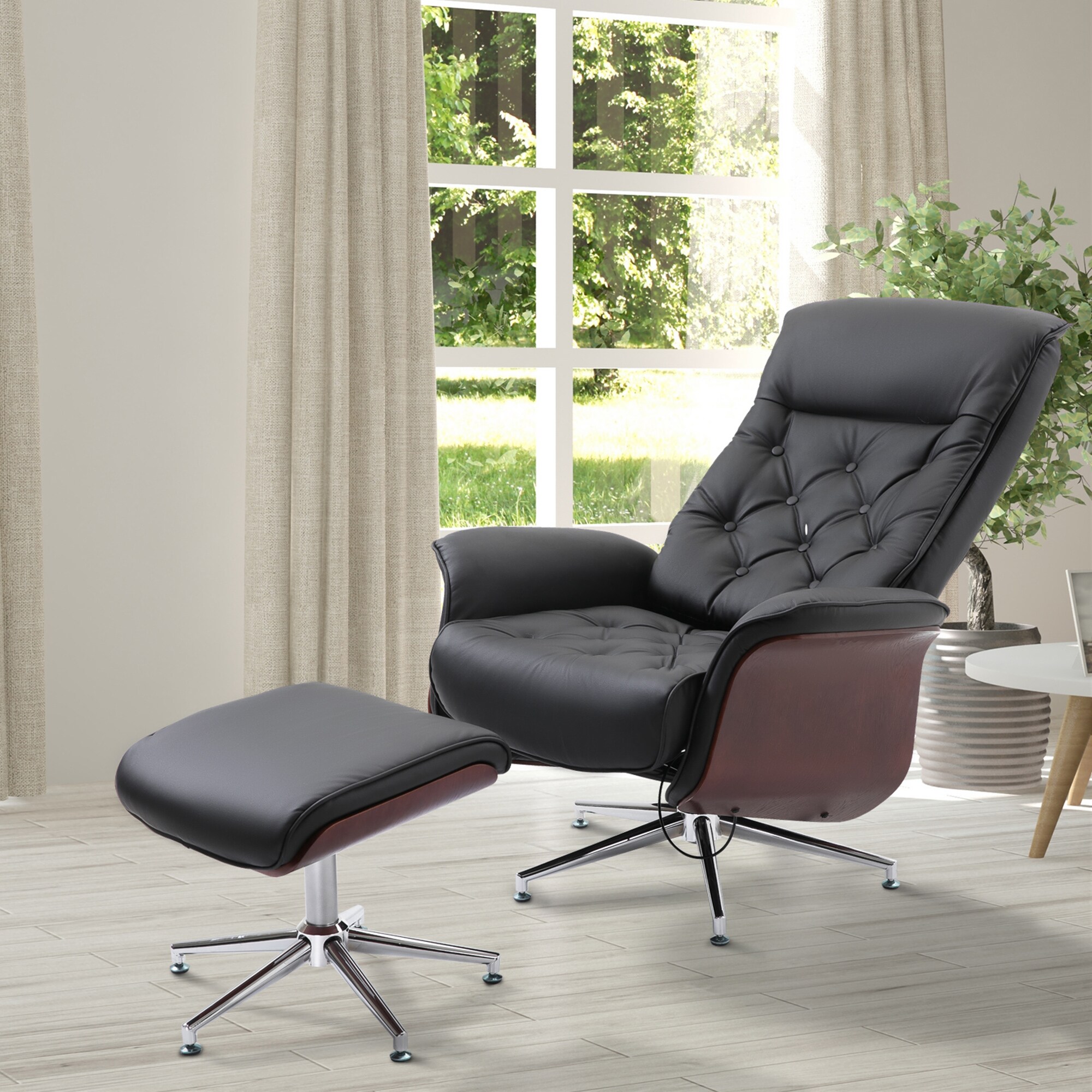 HOMCOM Chesterfield Sessel mit Hocker schwarz