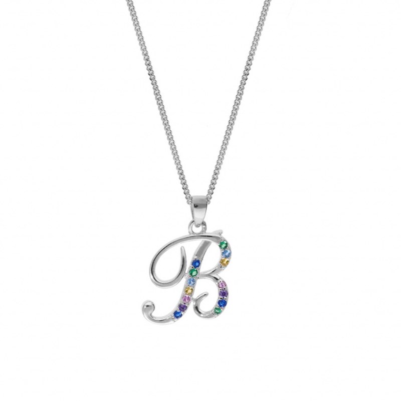 Collier femme Initiale lettre B et oxydes multicolores - Argent