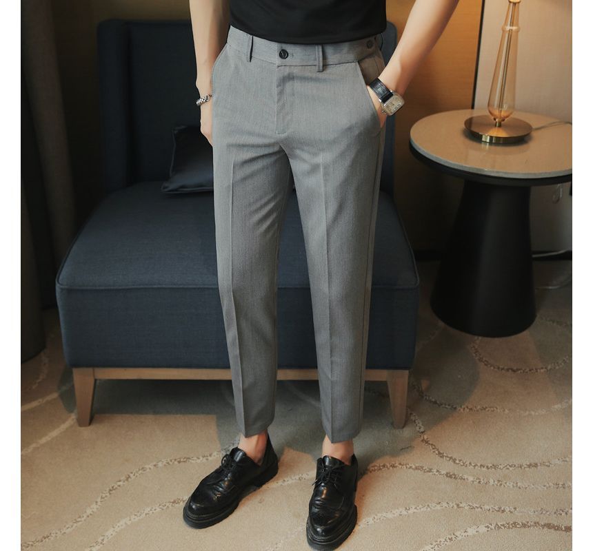 Deepwood - Mid Rise Plain Cropped Tapered Dress Pants