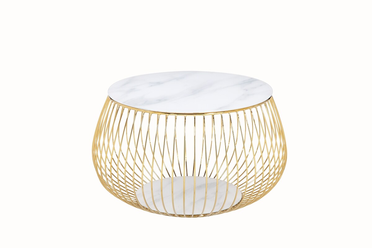 Couchtisch Ø72cm Metallkorb Beistelltisch Sofatisch Wohnzimmertisch weiß gold