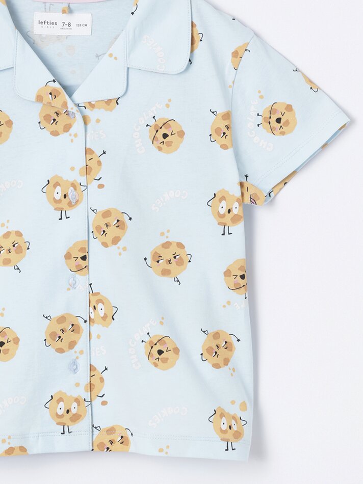 Conjunto de pijama de 3 peças e máscara para os olhos - Lavagem azul clara