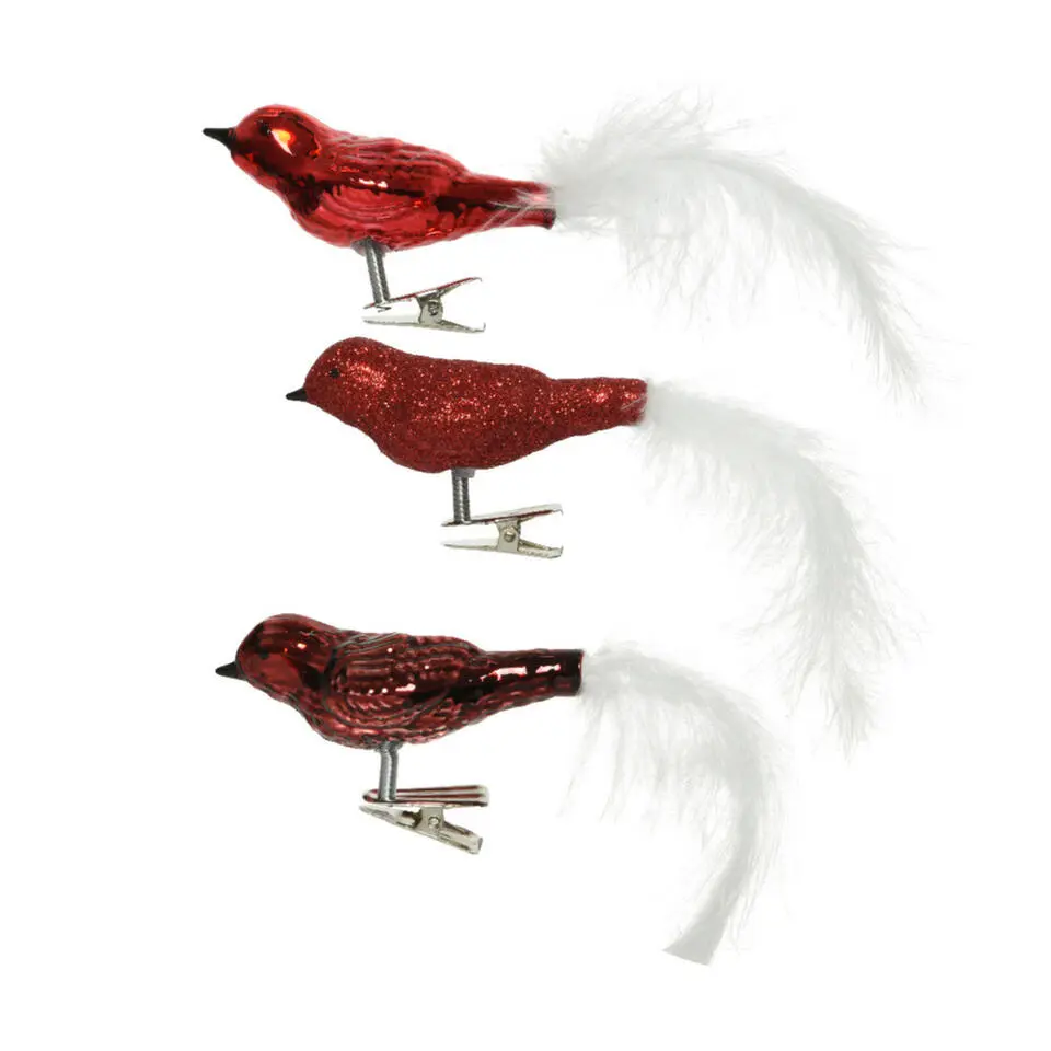 Decoris Decoratie vogels - 3x st - op clip - rood - 8 cm - glas