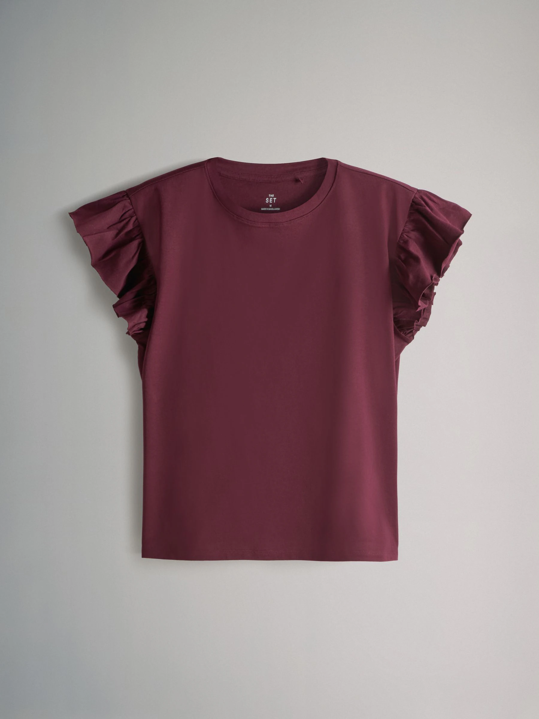 Marineblauw/paarsrood/Bruin/Crème - The Set - 4 T-shirts met korte mouwen en ruches