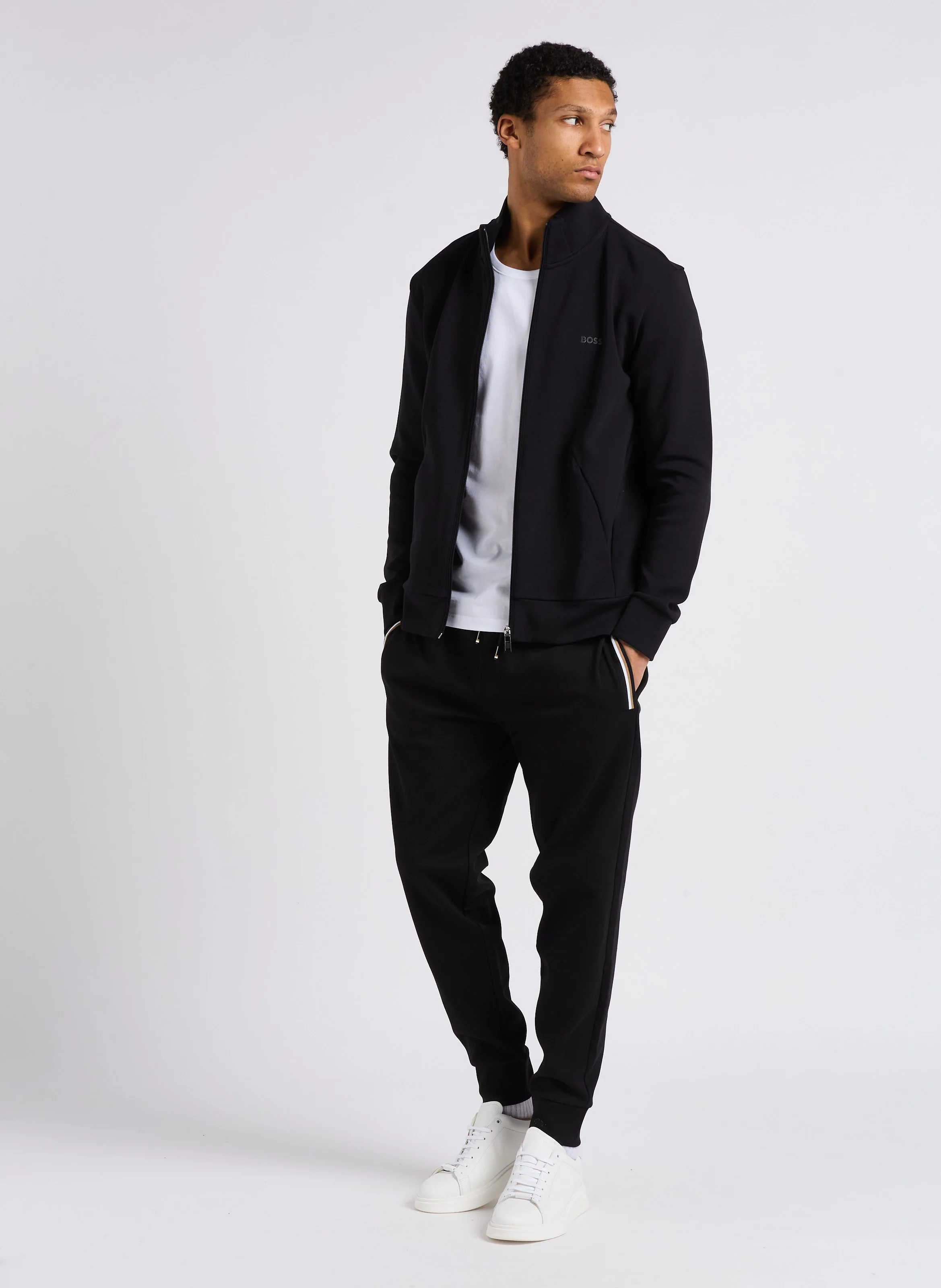 Sweat droit zippée sérigraphié en coton stretch | Noir