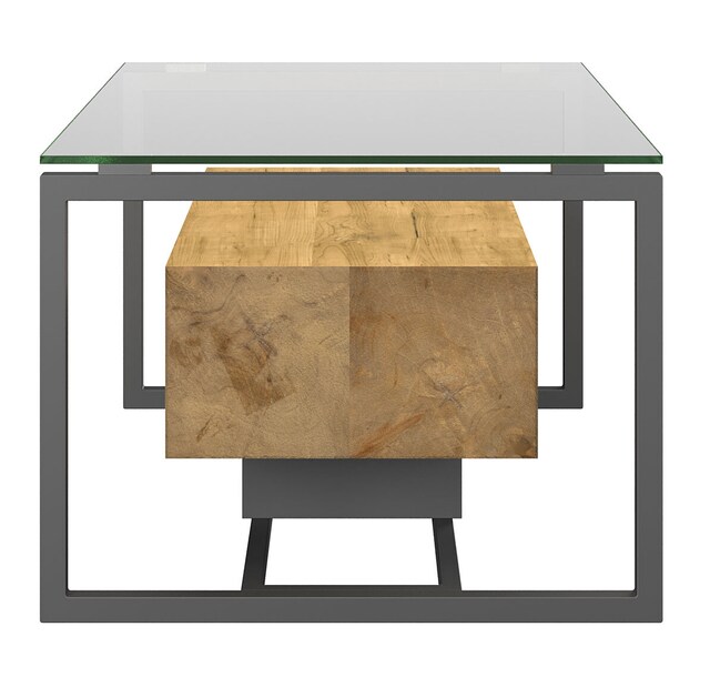 Couchtisch MADRID 60 x 100 cm Metall /Glas /Eiche massiv