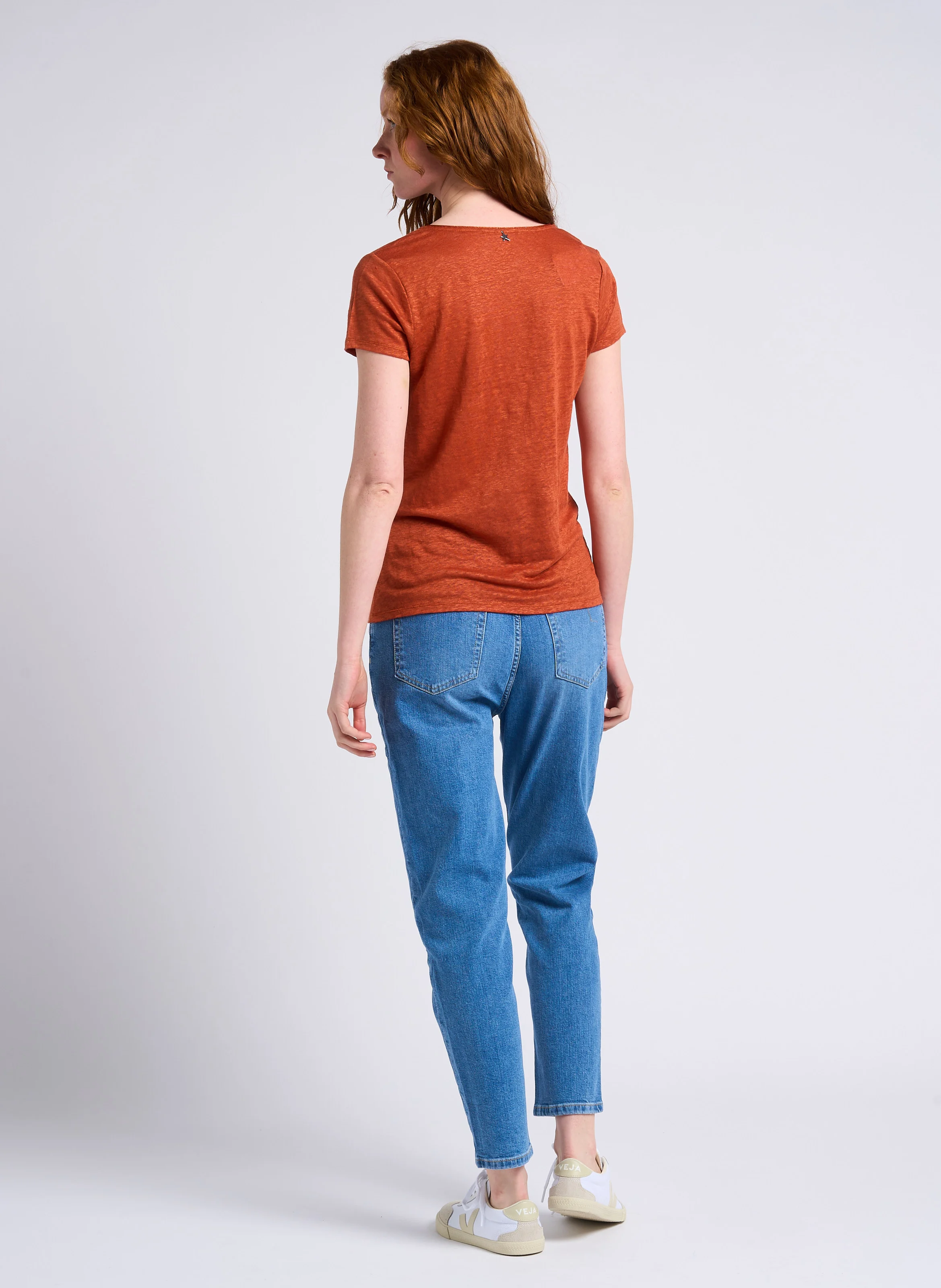 Jean mom-fit délavé taille haute en coton | Bleu