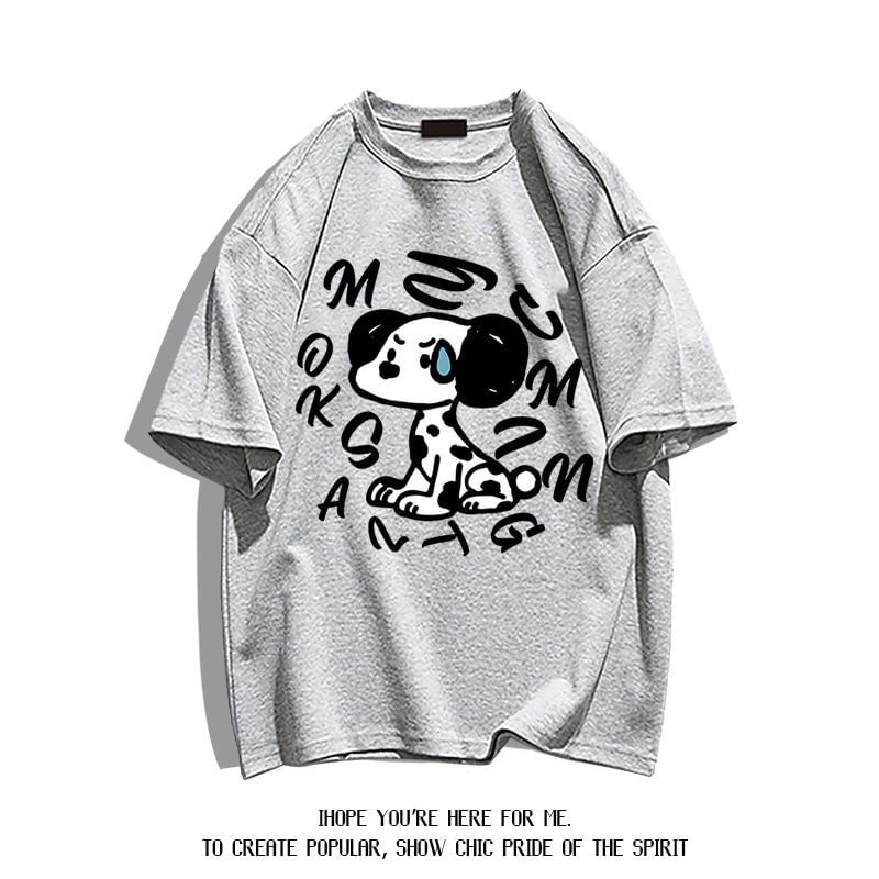 Bay Go Mall - T-shirt met korte mouwen, ronde hals en hondenprint
