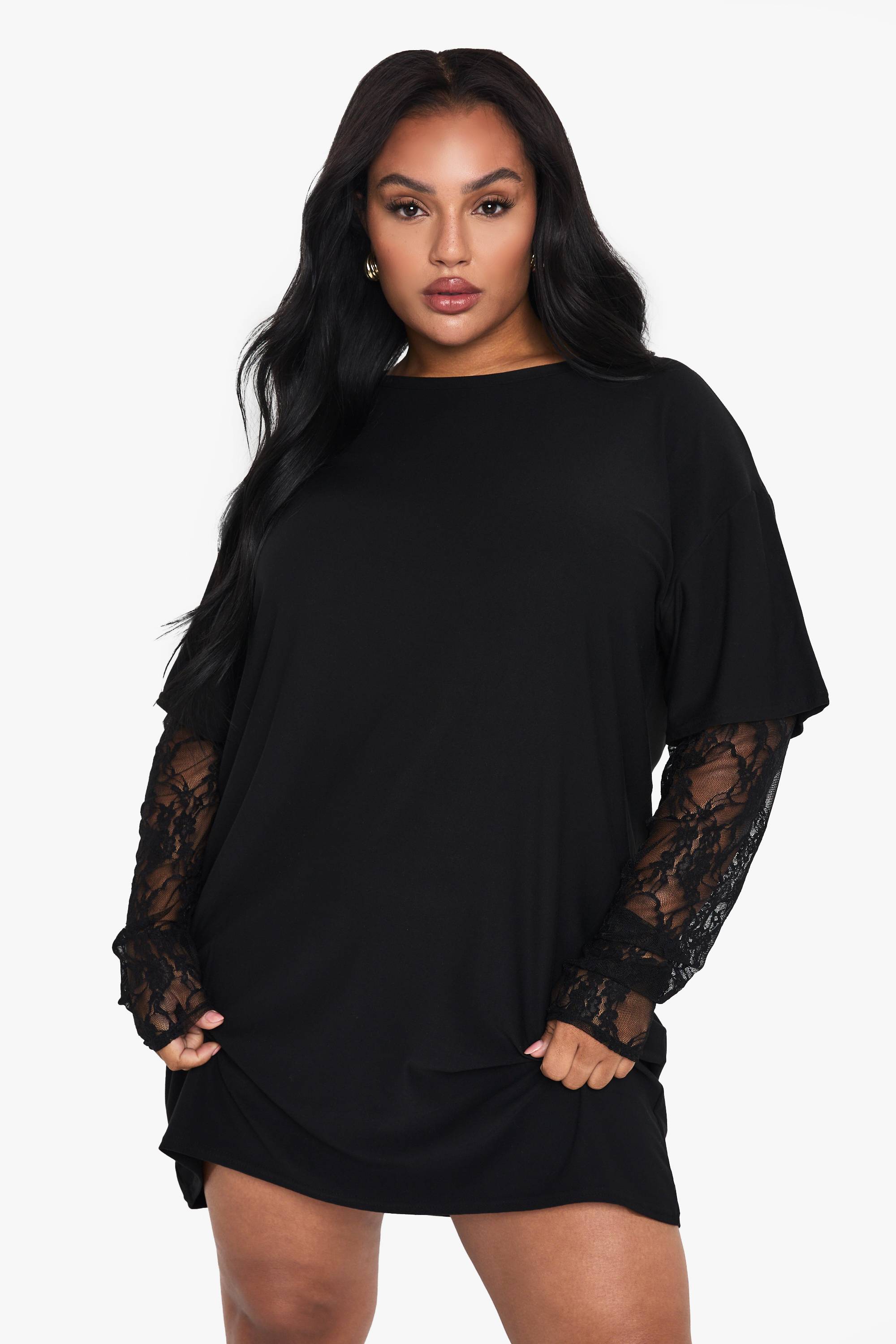 boohoo Robe t-shirt oversize à manches en dentelle