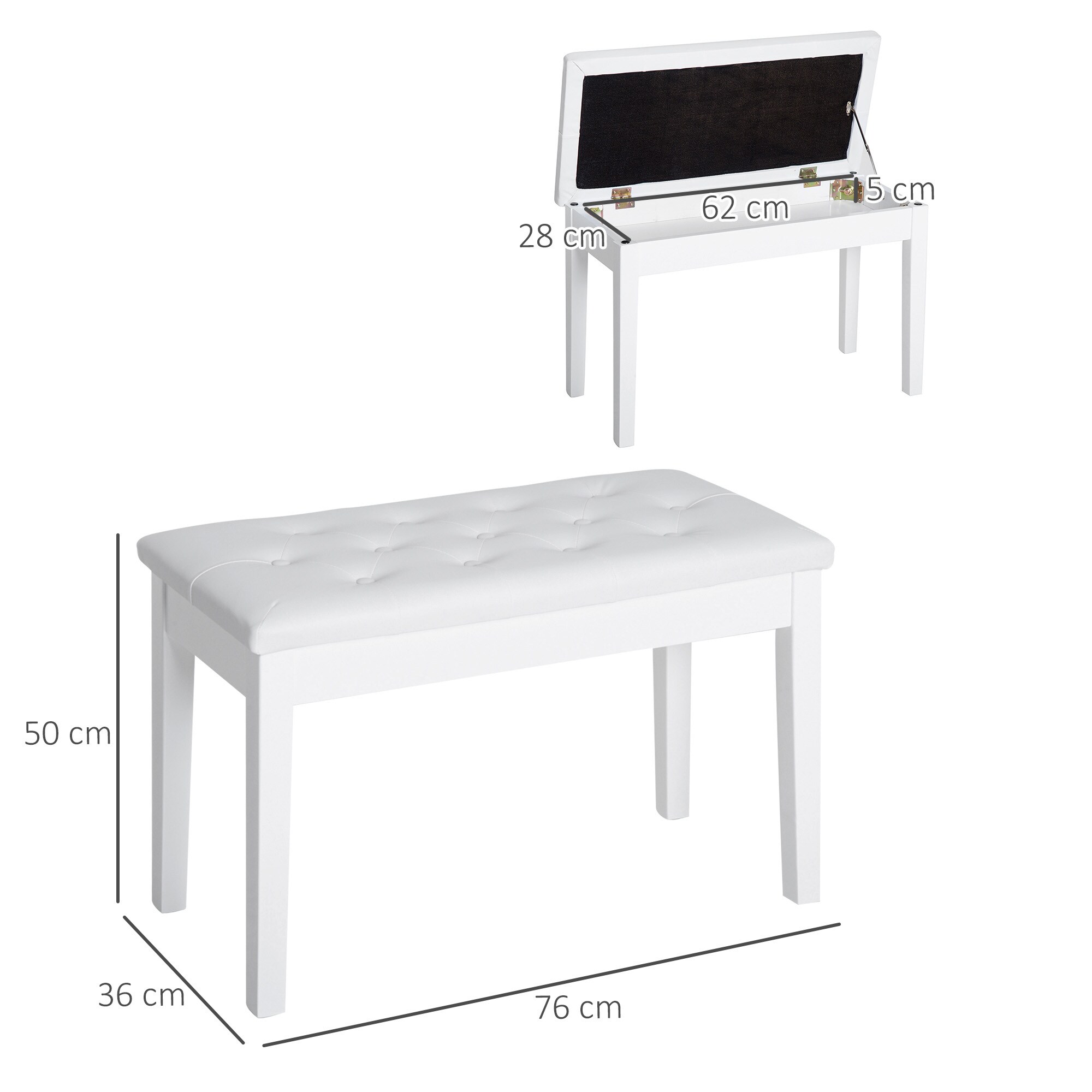 HOMCOM Klavierbank Stilvoll, robust, langlebig Weiß 76 x 36 x 50 cm (LxBxH)