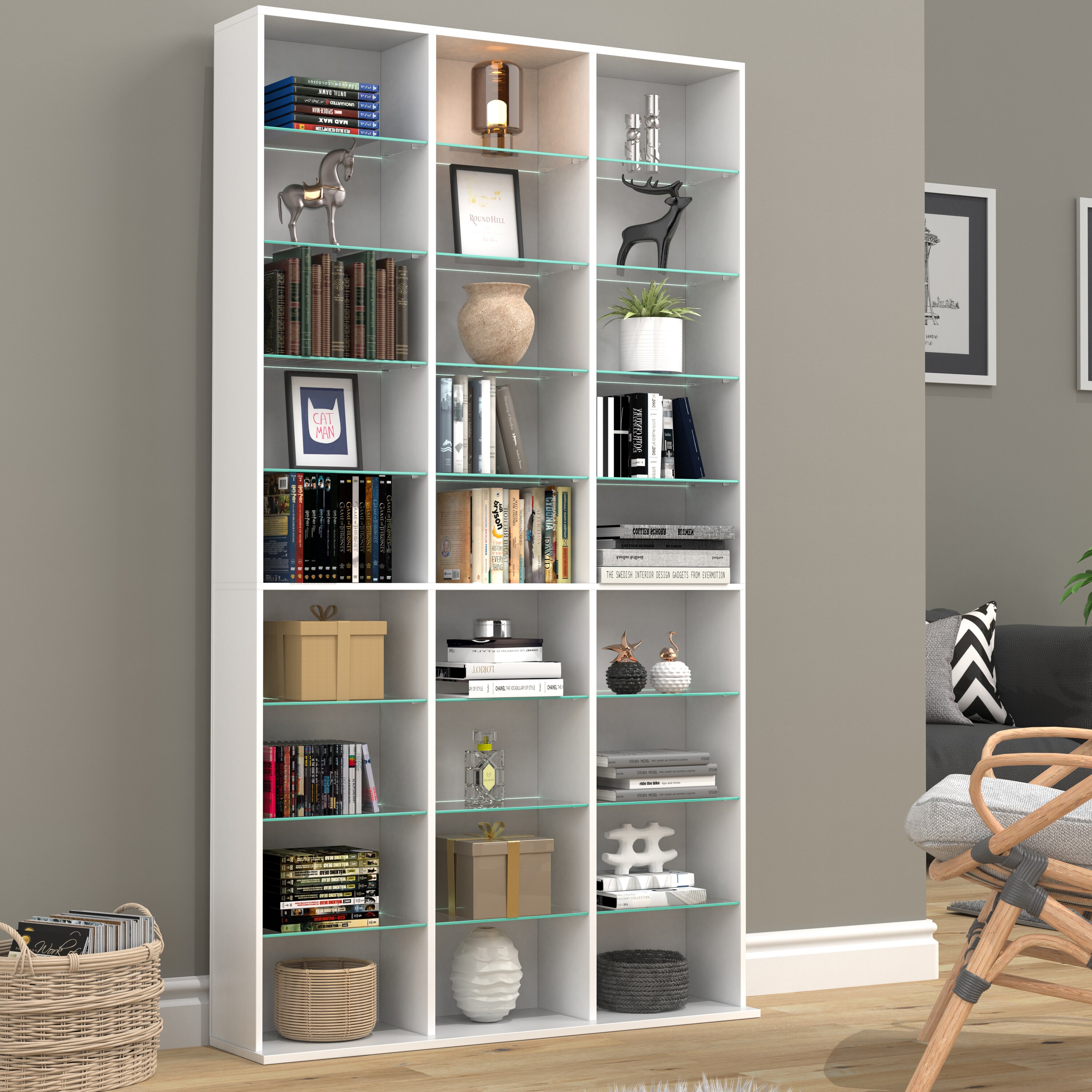 VCM Holz CD DVD Standregal Bücherregal Raumteiler Deko Regal Glas Zilas XL