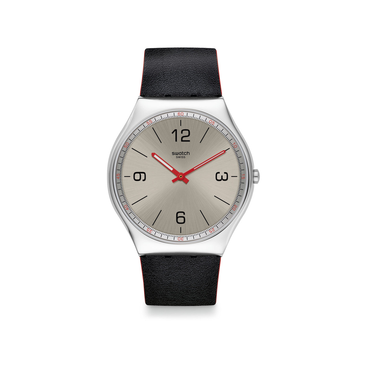 Montre Swatch mixte acier cuir noir