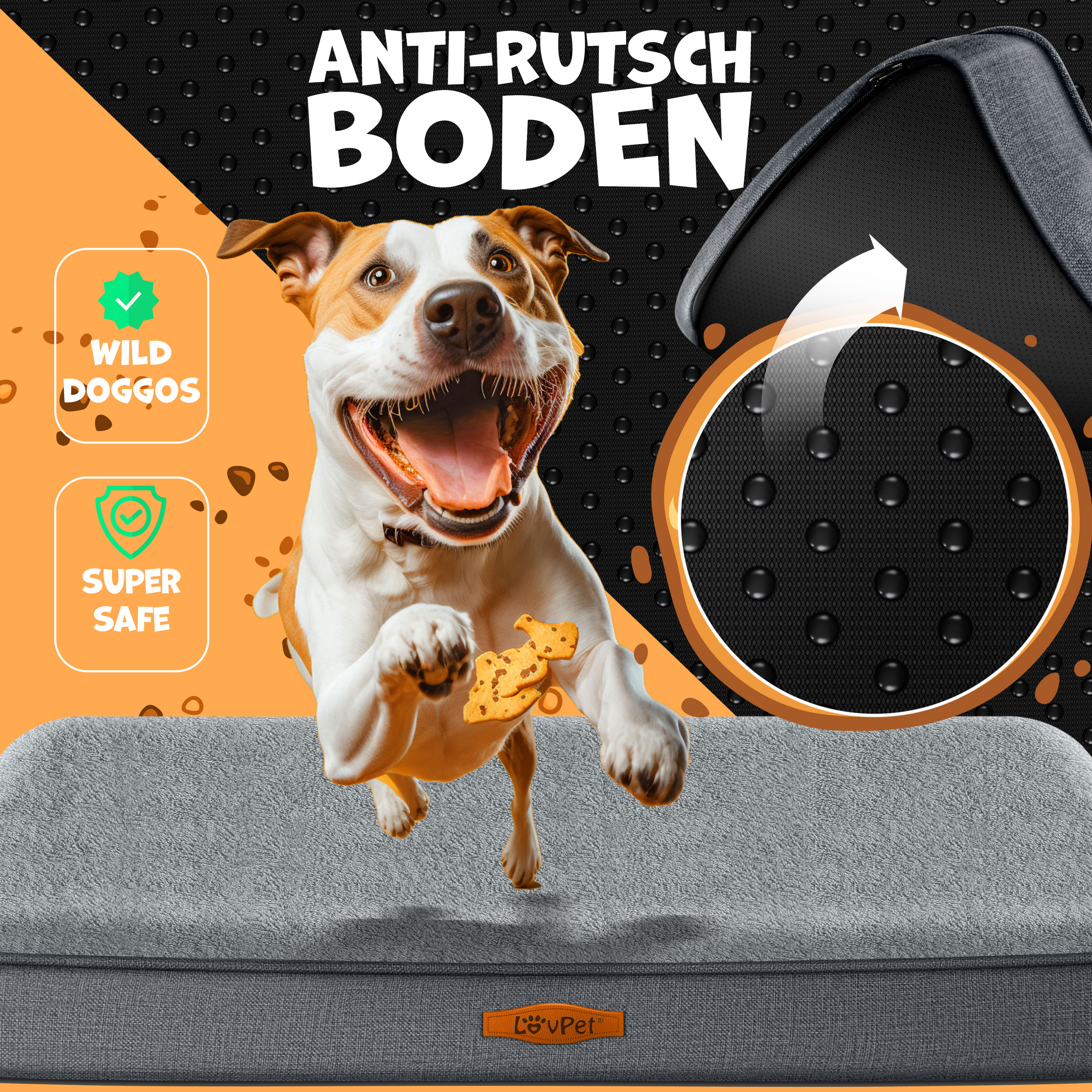 LovPet® Hundebett orthopädisches Hundekissen Hundekorb Cookie, Inkl. Napf + 3X Kauknochen, Hundesofa für Kleine, Mittelgroße & Große Hunde, Bezug abnehmbar und waschbar
