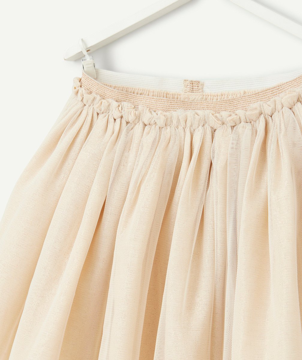 JUPE COURTE PLISSÉE BÉBÉ FILLE EN TULLE BEIGE PAILLETÉ
